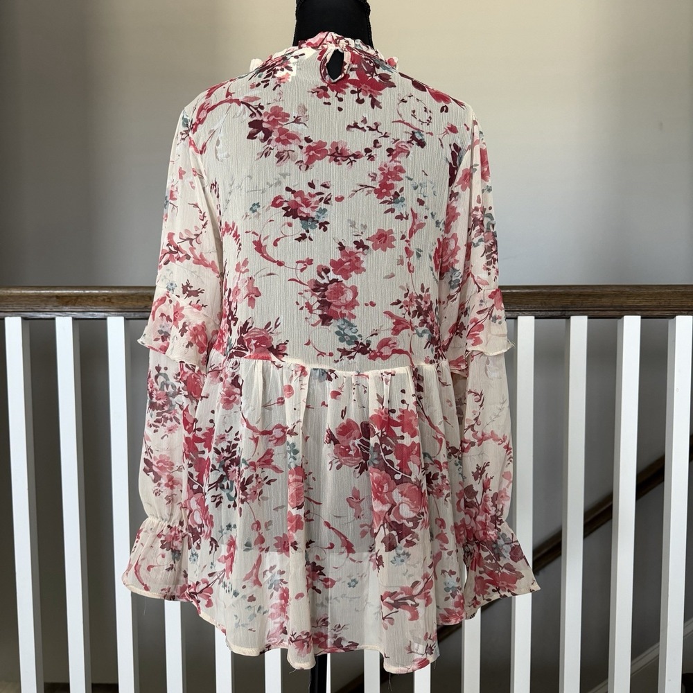 Sundance Catalog Floral Baby Doll Ruffle Blouse Top Small Sheer Coquette Cottage - Picture 4 of 9